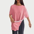 thumbnail image 2 of Timegard Hauts pour Femmes Col Rond Manches Courtes Boutons Latéraux Couleur Unie Confortable Décontracté Blouse Ample Haut, 2 of 8