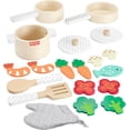 thumbnail image 3 of Fisher-Price Wooden Kitchen Pots & Pans Set, 19 Wood Pieces for Preschool Pretend Play, Ages 3+ Years, 3 of 7