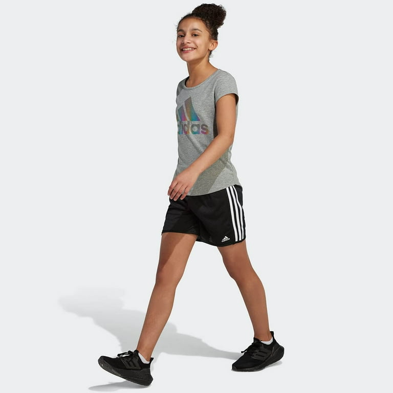 アディダス キッズ ショートパンツ adidas Girls' 5'' Mesh Shorts - White/Black adidas Girls' Big 5