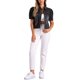 thumbnail image 2 of Chaqueta de mezclilla para mujer INSPIRE CHIC, de manga corta con volantes, con cuello de solapa, chaqueta de jeans negra, talla M, 2 of 6