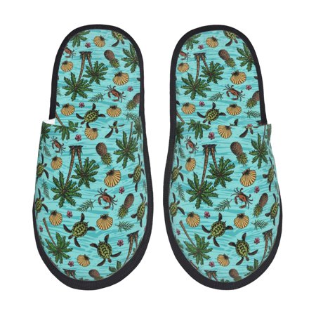 Balery Pineapple Sea Turtle Slient Indoor Furry Fleece Comfort House Shoes Soft Non-Slip Home Shoes Cotton slippers House Slippers-- Large