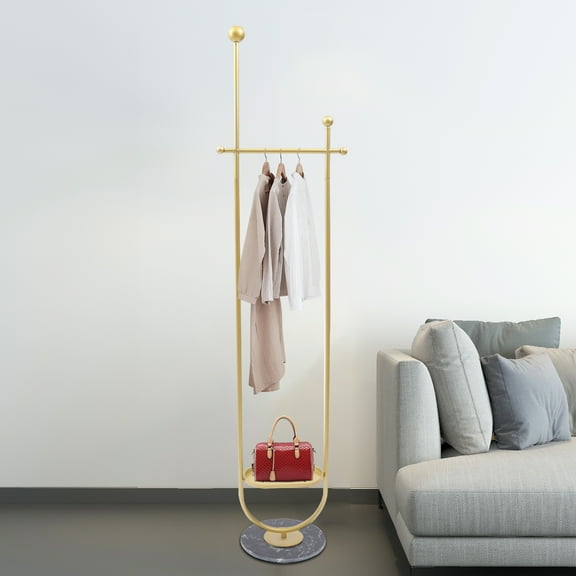Miumaeov Gold Clothing Rack, Modern Garment Rack With Clapboard and Clothing Rack With Marble Base, Movable of Heavy-Duty Clothes Hanging Rack for Jacket, Purse, Scarf Rack, Shoes73" high