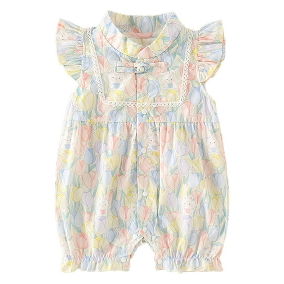 Otqutp Toddler Cute Clothing Baby Girls Romper Fly Sleeve Floral Outside Bodysuit Romper Jumpsuit Clothes 0 to 18 Months