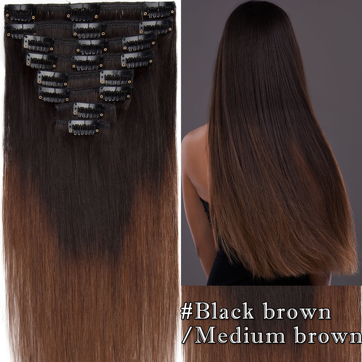 SEGO Clip in Hair Extensions 100% Real Remy Human Hair Full Head Straight Balayage Hair 8-24 inch