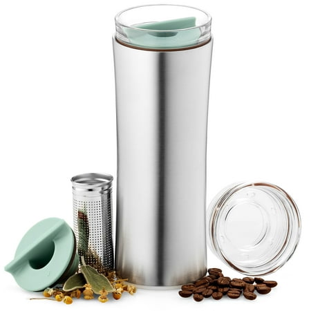 JVR 2G Stainless Steel Insulated Tumbler | 16-ounce Tea Infuser Bottle with Strainer | Leak-proof Double-wall Vacuum Insulated Stainless Steel Travel Tumbler | Insulated Coffee Travel