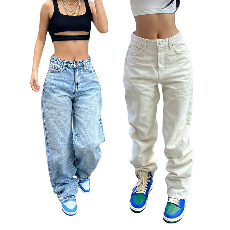 Women Jeans y2k Aesthetic Mid Waist Loose Baggy Trousers 2000s Denim Pants  Korean Cargo Pants Streetwear
