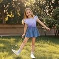 thumbnail image 7 of YTCAMLO Gradient Printed Girls Chiffon Blouses Casual Fashion Comfy T Shirts Ruffle Sleeve Tunic Tees Loose Flowy Flutter Tops, Purple1 3-4 Years, 7 of 7