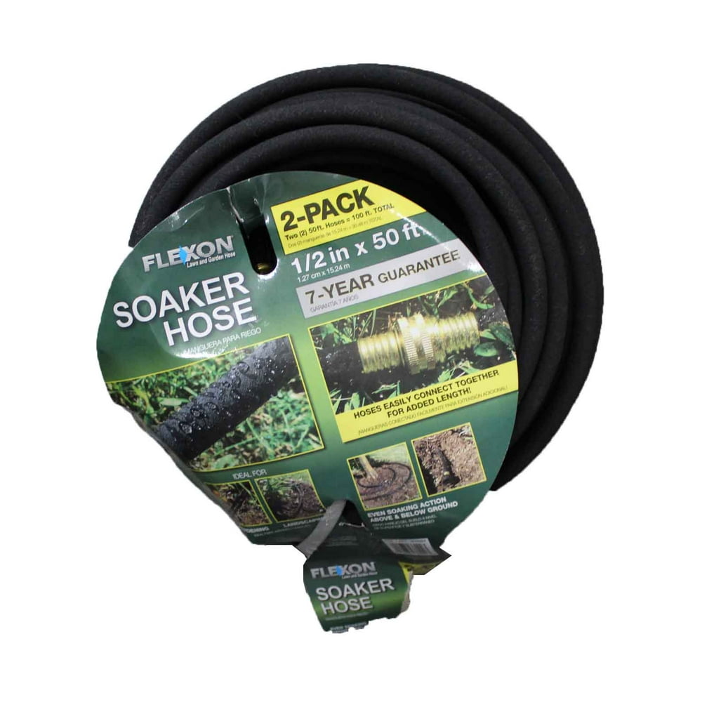 Flexon Soaker Hose, Black, 1/2 in x 50 ft (2 pack) 100 ft Total NEW