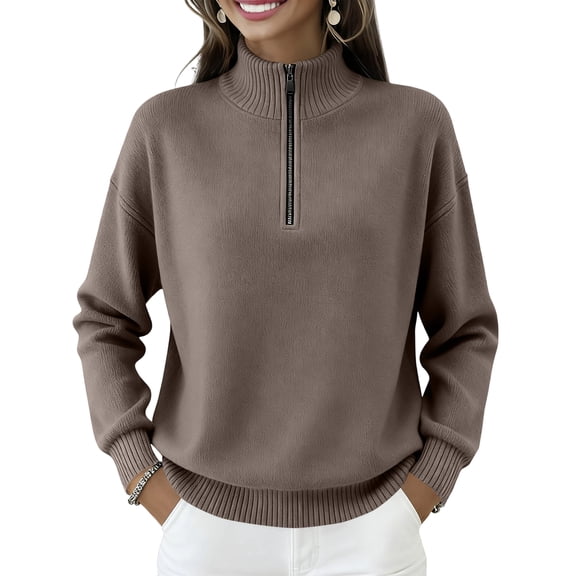 Cozy Wool Sweaters for Women Half Zip V Neck Long Sleeve Loose Fit Pullover Sweater Casaul Winter Camel M
