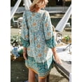 thumbnail image 3 of TEMOFON Women Casual Floral Print Dresses Summer Boho V Neck 3/4 Long Sleeve Flowy Loose Mini Dress Blue, 3 of 6