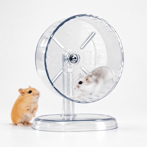 Brencavio Silent Hamster Wheel,9.45 Inch Quiet Spinner Exercise Running Wheel with Anti‑Slip Adjustable Stand for Syrian Hamsters, Rats and Other Small Pets,Transparent