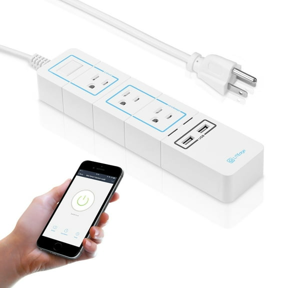 Wi-Fi Accessible Smart Power Strip, 3 AC Outlets & 2 USB Charging Ports, Surge Protected, 3 AC Outlets & 2 USB Ports, Wireless Distance APP Control, Works with Amazon Alexa, No Hub Needed