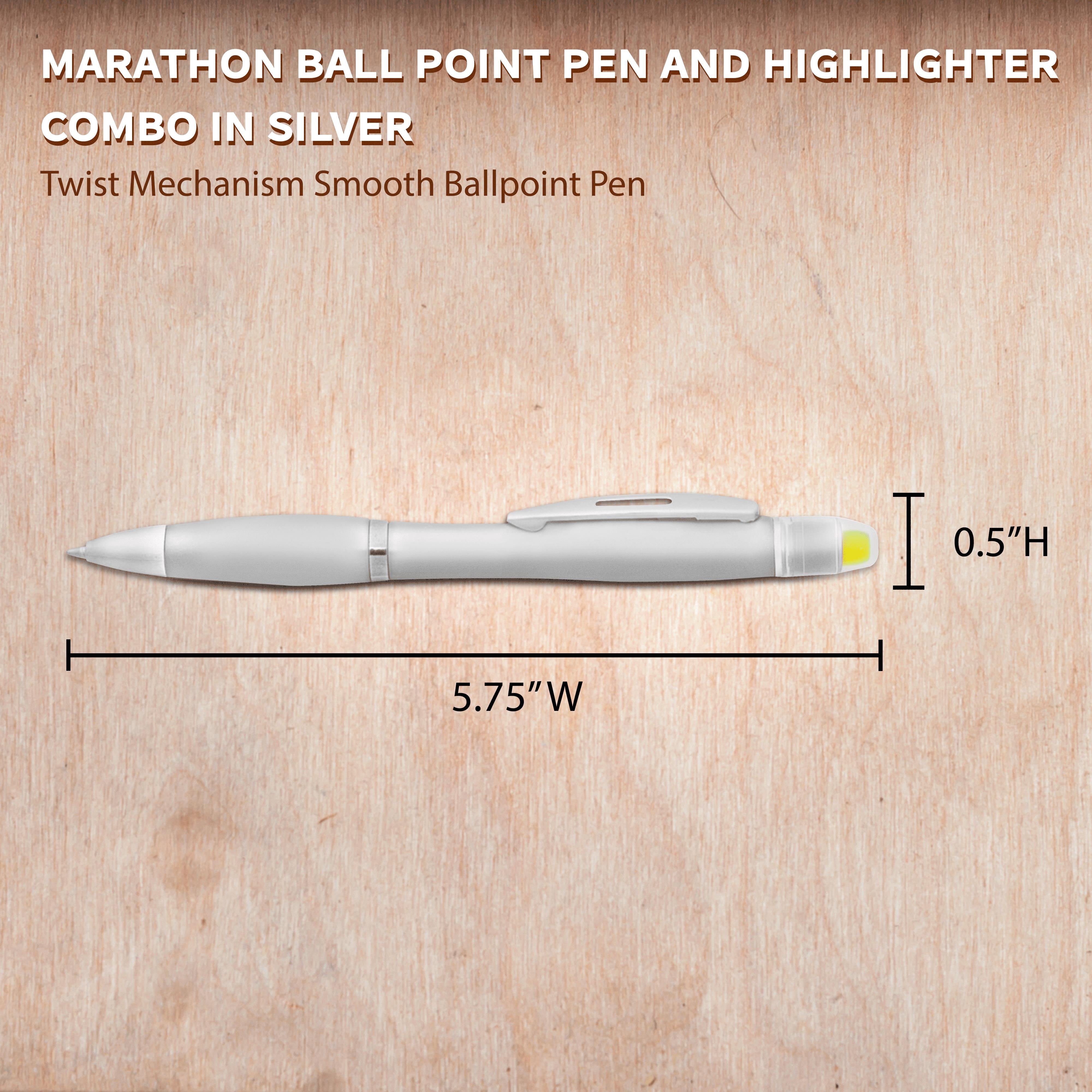 10 Marathon Gel Highlighter Pens Pack - Twist Mechanism, Ballpoint - Silver