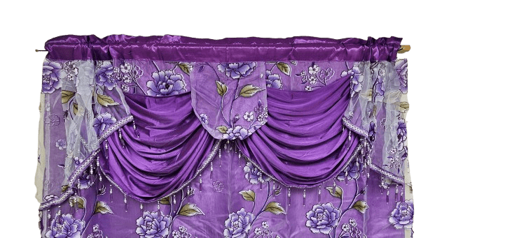 2 Piece Daniela Printed Flowers Luxury Jacquard Attached Valance with Long Crystals Beads and Tassels Window Curtain (54 inches wide x 84 inches long)