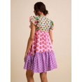 thumbnail image 2 of Multicolor Floral Patchwork V-Neck Ruffle Sleeve A-Line Short Dress For Women, 2 of 8