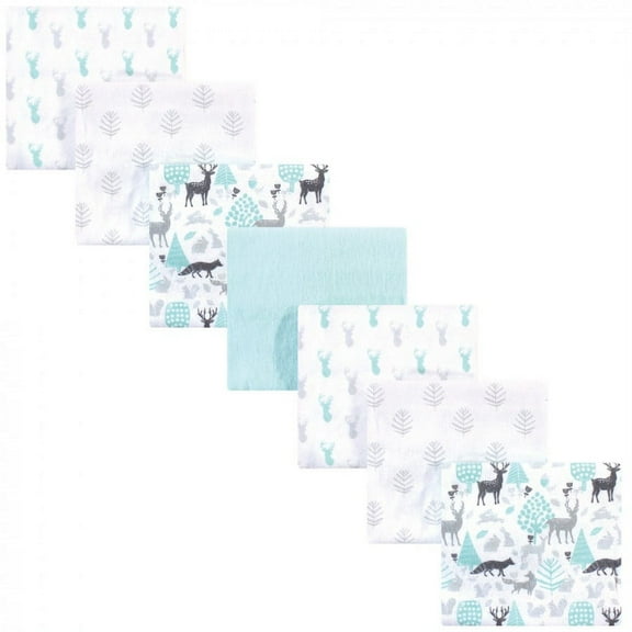 Hudson Baby Infant Cotton Flannel Receiving Blankets Bundle, Linocut Woodland Neutral, One Size