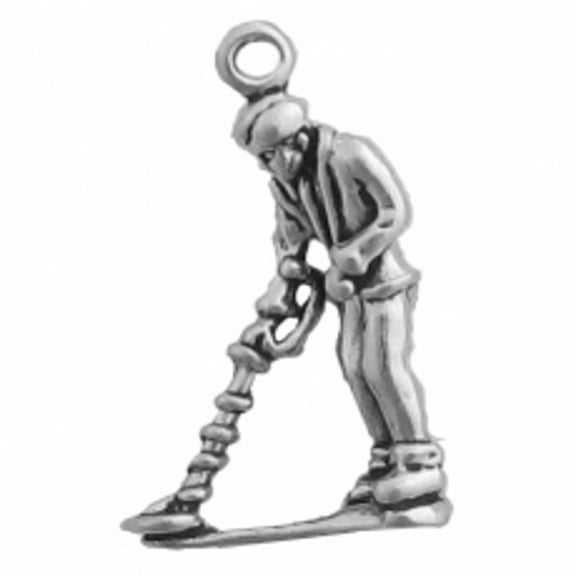 Sterling Silver 16" .8mm 3D Man Holding Metal Detector Searching For Treasure Pendant Necklace