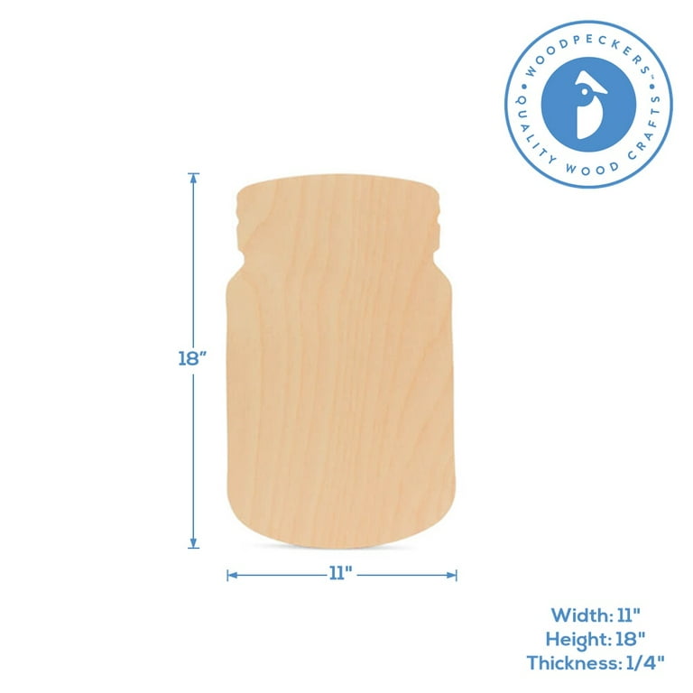 Wood Mason Jar Cutout 18 x 11-inch, Pack of 3 Wood Burning Wood