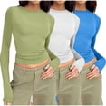 thumbnail image 1 of Wancir - Camisetas de manga larga y cuello redondo de 3 piezas para mujer, camisetas ajustadas, camisetas de cuello ajustado, camisetas básicas, 1 of 2
