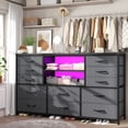 thumbnail image 3 of Romorgniz 55" Dresser TV Stand with 12 Fabric Drawers,LED Lights & Charging Station,Media Console for Bedroom,Living Room,Grey, 3 of 8