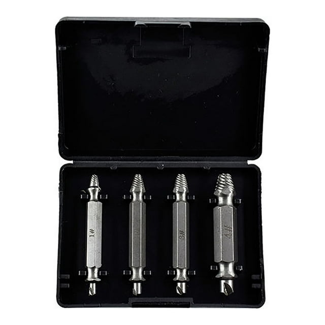 Extracteur de Vis Endommagé Extracteur de Vis Haute Vitesse Acier Tête Cassée Outil de Retrait de Filetage en Vrac Ensemble Extracteur de Vis Double Tête 4 Pcs Argent