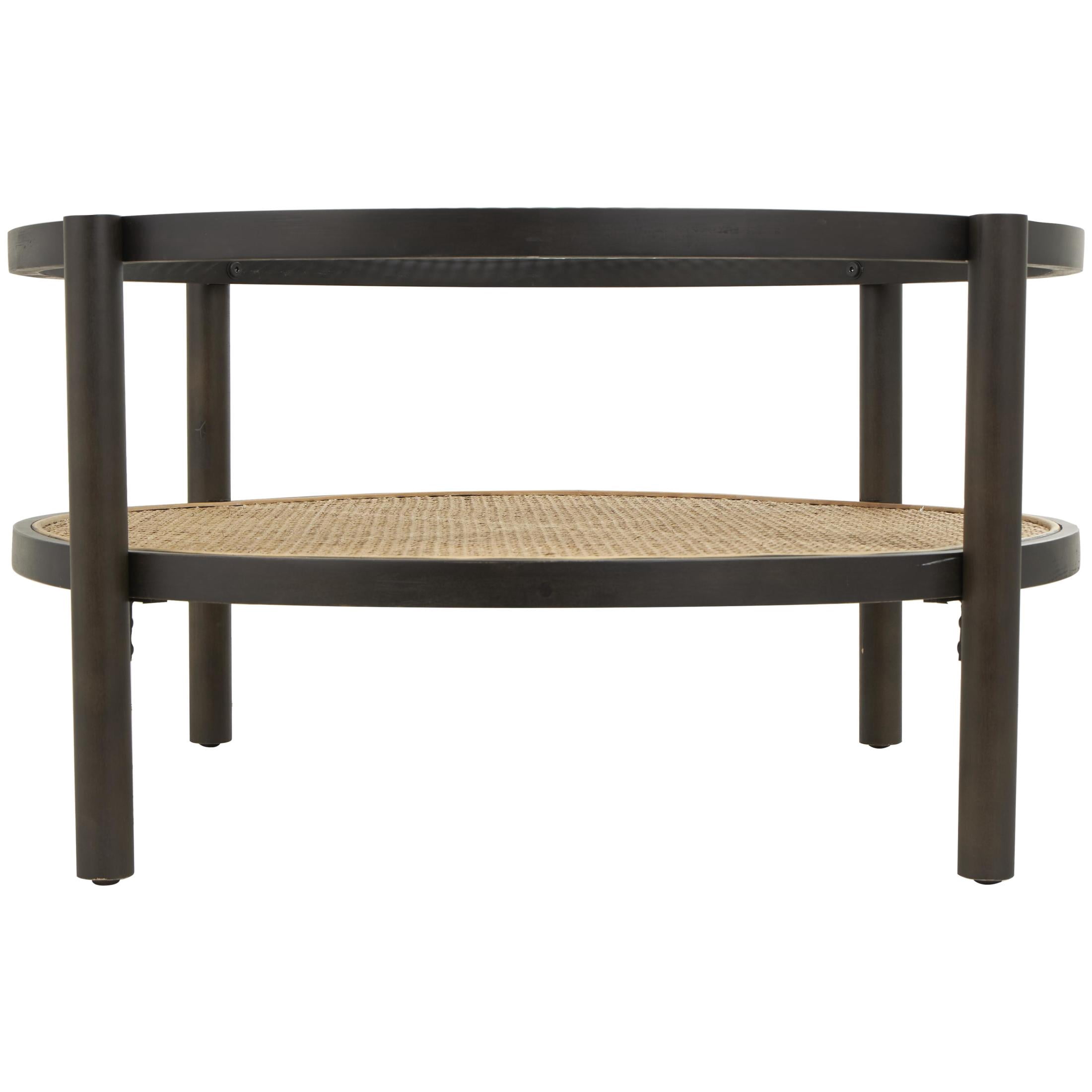 DecMode 34" x 17" Brown Rattan Coffee Table with Pressed Tempered Glass Top, 1-Piece