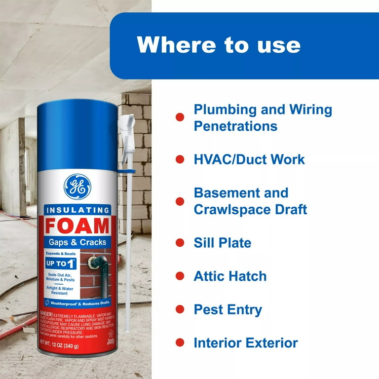 GE Gaps & Cracks Insulating Foam, Pack of 1, Yellow 12 oz Can