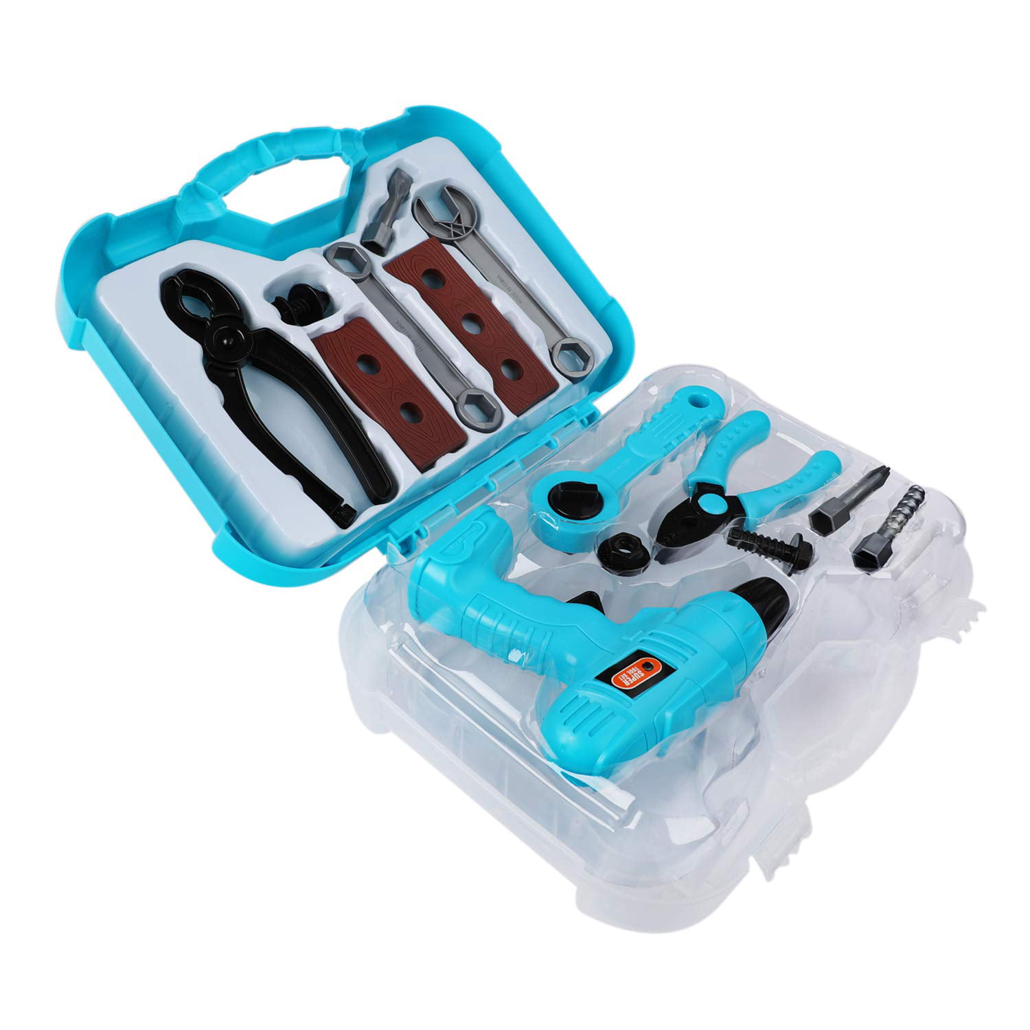 15 pc WORK TOOL CARRY ALONG TRAVEL CASE SET Pretend Play Toy Hammer Wrench Saw 