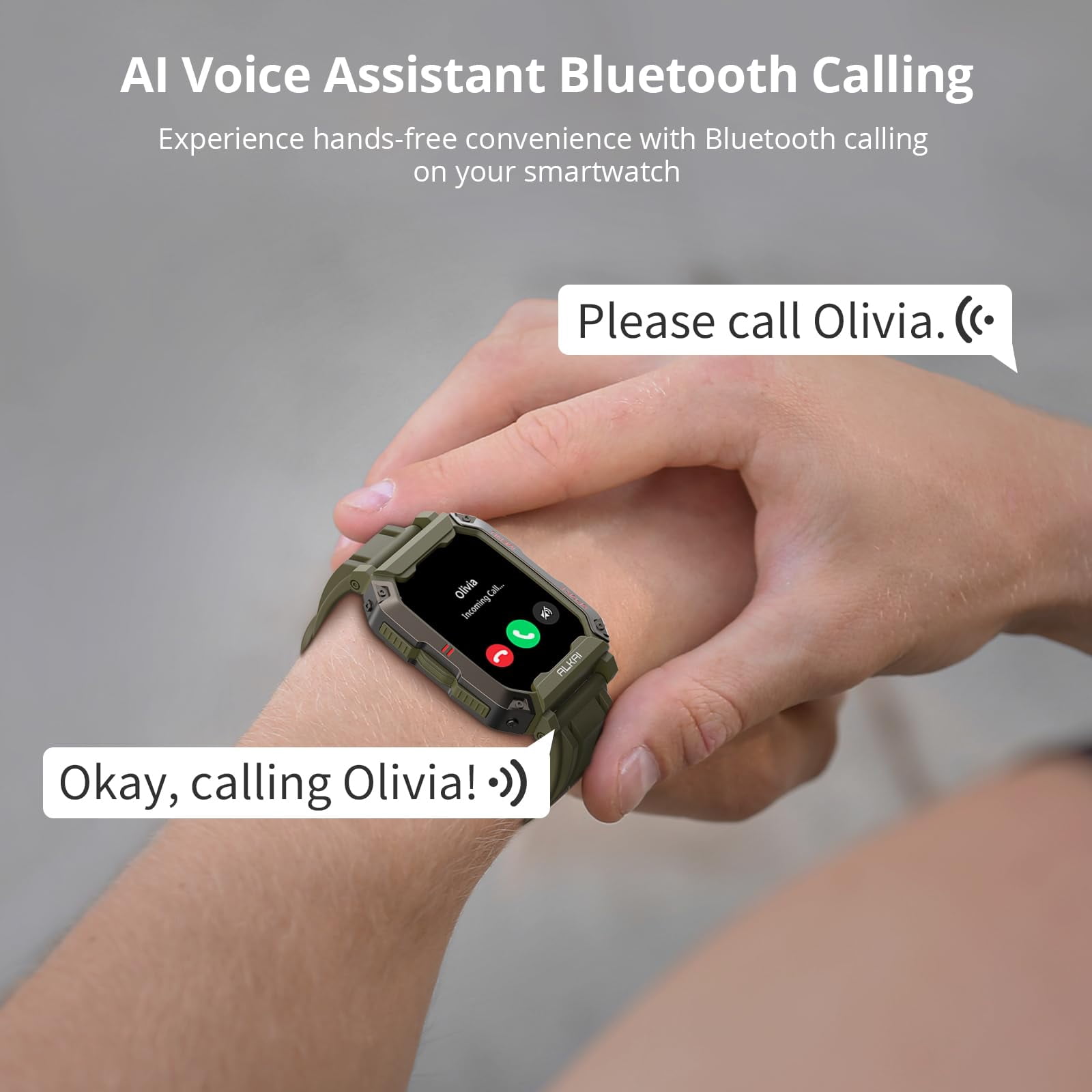 ALKAI Smart Watch Rugged and Military with 5ATM Waterproof Bluetooth Call(Answer/Dial Calls) AI Assistant, Long-Lasting Battery Life, Multiple Sports Tracking, 2.02'' HD Display