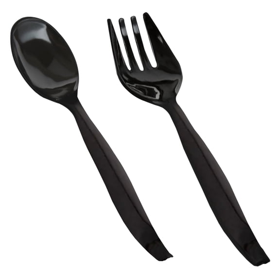 Smarty Black Disposable Plastic Serving Flatware Set (150 Guests)