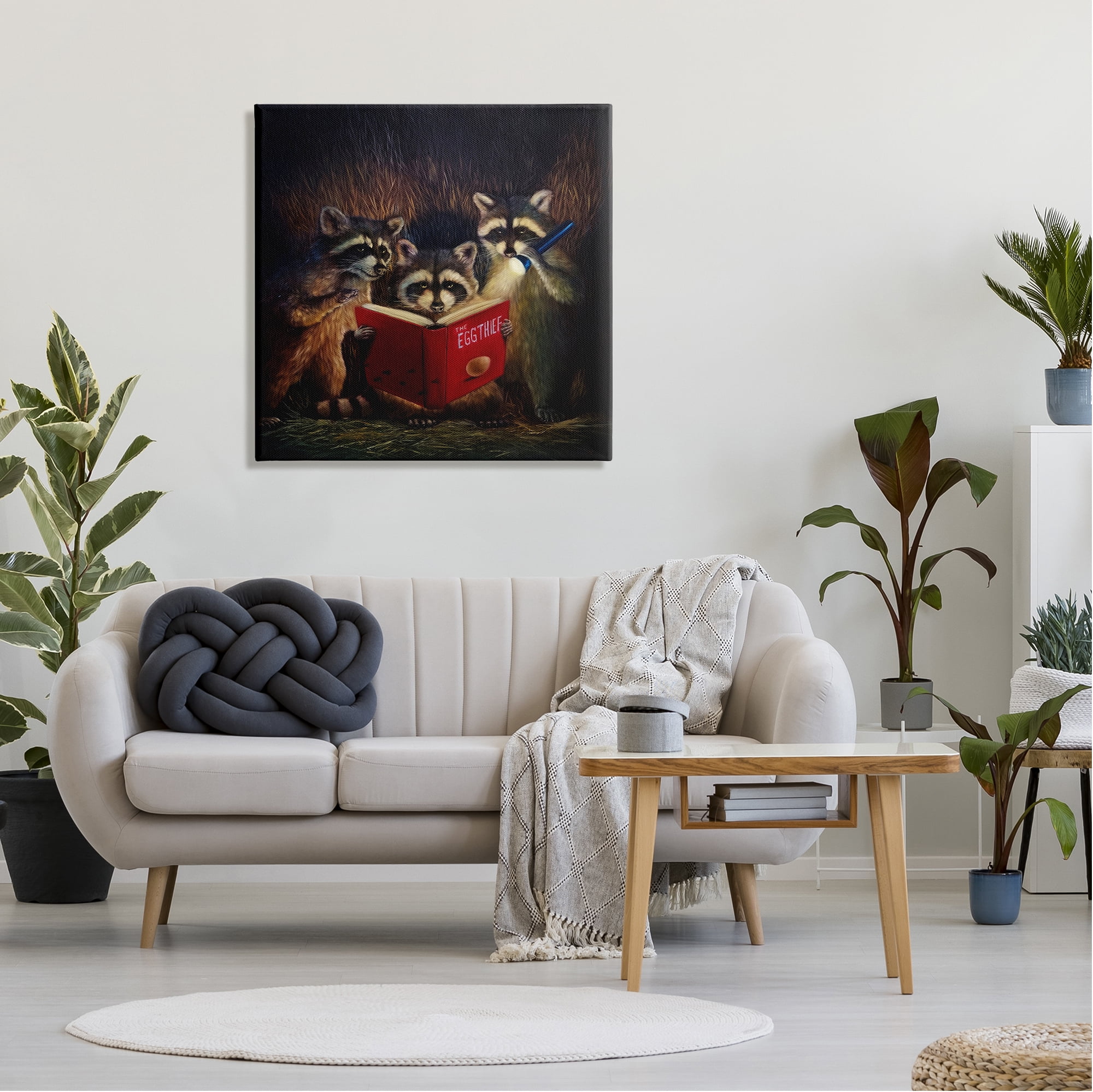 Stupell Fun Raccoon Trio Reading Book Animals & Insects Painting Gallery Wrapped Canvas Print Wall Art