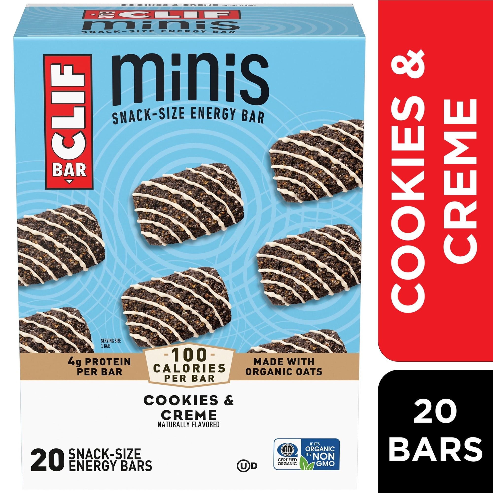 CLIF BAR Minis Cookies & Creme Snack-Size Energy Bars, 20ct