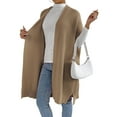 thumbnail image 2 of Women'S Ribbed Knit Cardigan Batwing Short Sleeve Oversized Casual Sweater Chunky Side Split Long Coat Camel One size, 2 of 9