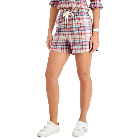 Tommy Hilfiger Womens Preppy Plaid Cotton Shorts Orange Multi 2XL