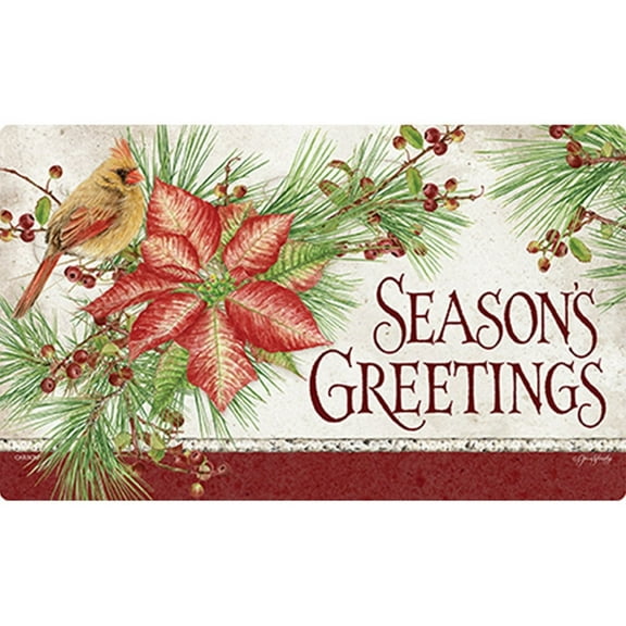 Carson Mat - Cardinal & Poinsettia, Decorative Indoor & Outdoor Safe, Durable Door Mat, Size: 17 x 29 inches