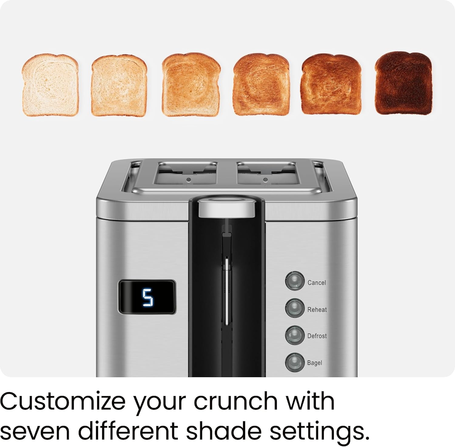 Chefman 2-Slice Digital Pop-Up Toaster w/ Bagel Sized Slots and Removable Crumb Tray - Stainless Steel