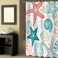 thumbnail image 2 of Fabric Shower Curtain, Summer Ocean Teal and Red Grey Coral Starfish Seashells Bathroom Curtain with 12 Hooks Waterproof No Bad Odor Machine Washable Bath Curtains for Bathroom, Spa Room, 60"x72", 2 of 6