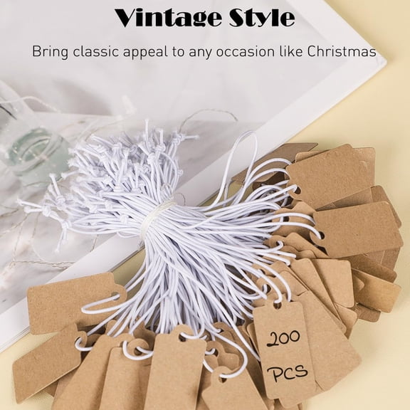 Writable Merchandise Tags With String, White Blank Labels For Pricing Jewelry Clothing, Smooth Marking Tags For Yard Garage Sale, 100 Pack (Khaki)