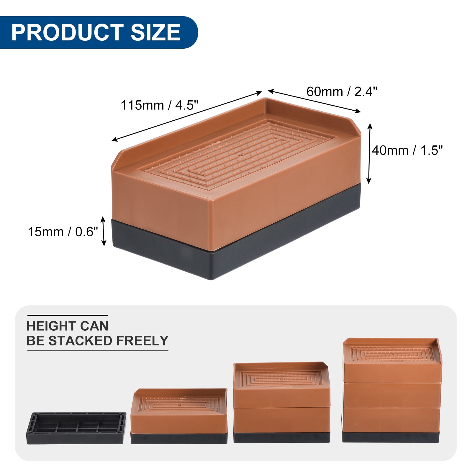 Unique Bargains Furniture Risers Bed Square Bed Risers Adjustable Couch Lifter Block Brown 4.5" x 2.4" x 3"