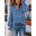 thumbnail image 5 of Womens V Neck Floral Long Sleeve Tops Summer Casual Loose Puff Sleeve Chiffon Boho Work Blouse Dressy T Shirts Color M, 5 of 6