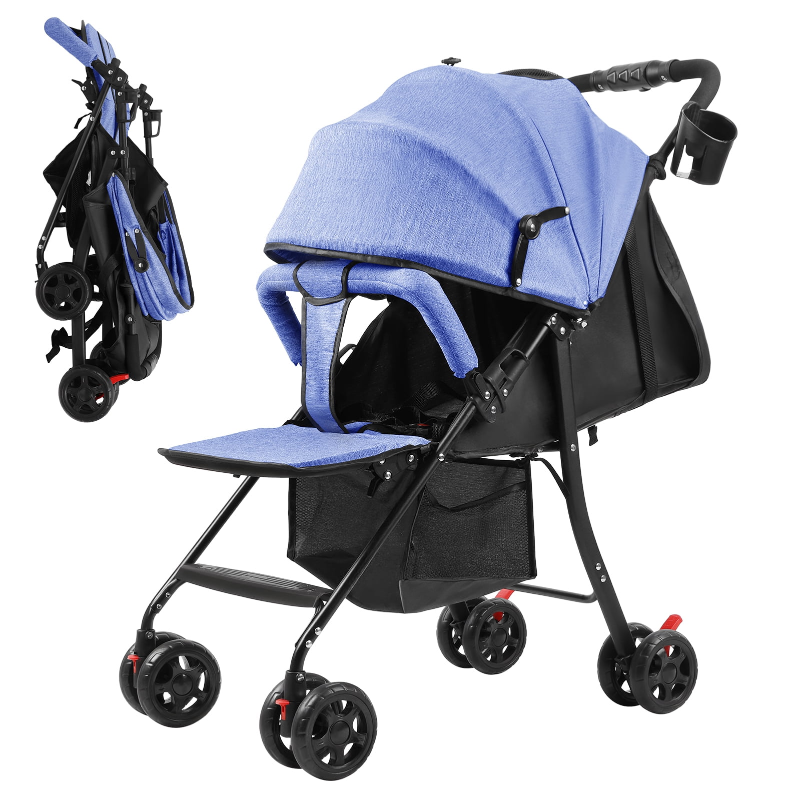 TidBay Travel Baby Stroller, One-Hand Folding Infant Pushchair with Adjustable Backrest, Canopy, Storage Basket for 0-2 Years Toddlers Up to 10kg