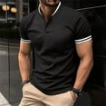 thumbnail image 2 of Plus Size Men's Shirt Solid Color Turn Down Collar Polos Shirts with Button Summer Casual Lightweight Tops Pullover Blouses T-Shirts Black 3XL, 2 of 6