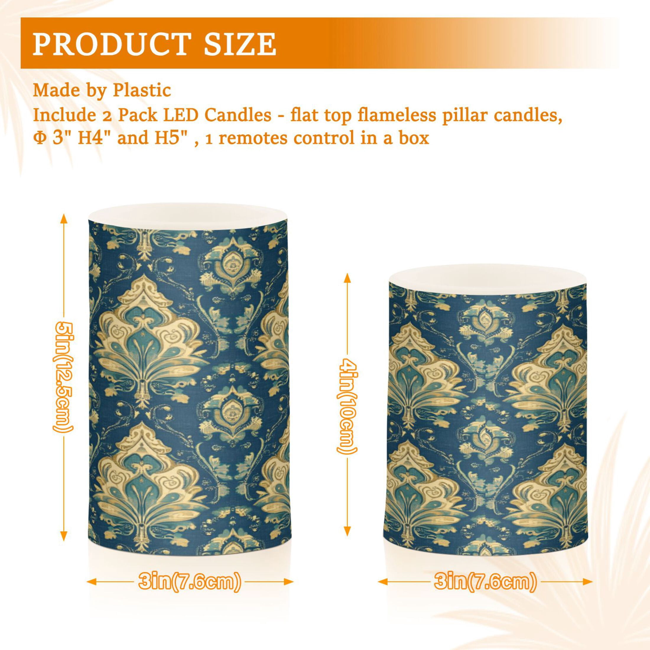 2 PCS Flameless Candles with Remote Timer LED Battery Operated Flickering Candle Light for Wedding Table Home Decoration Gifts Elegant Prints