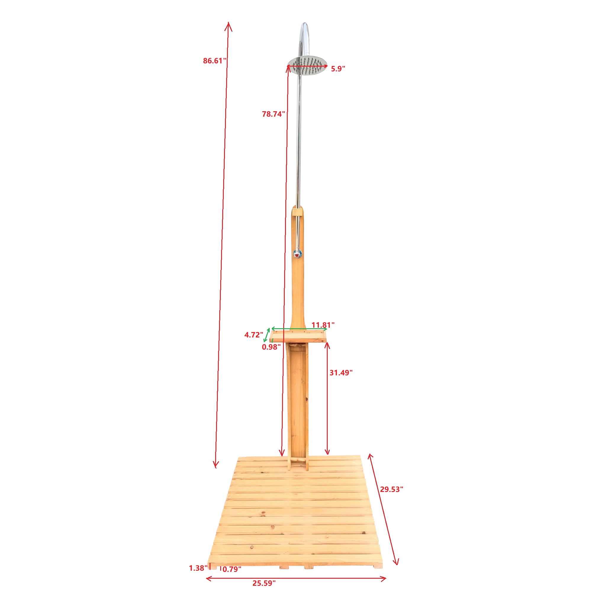 Outdoor Pool Shower Station, Whole Set Wooden Shower Booth with Base Board for Pool Patio Terrace, Teak