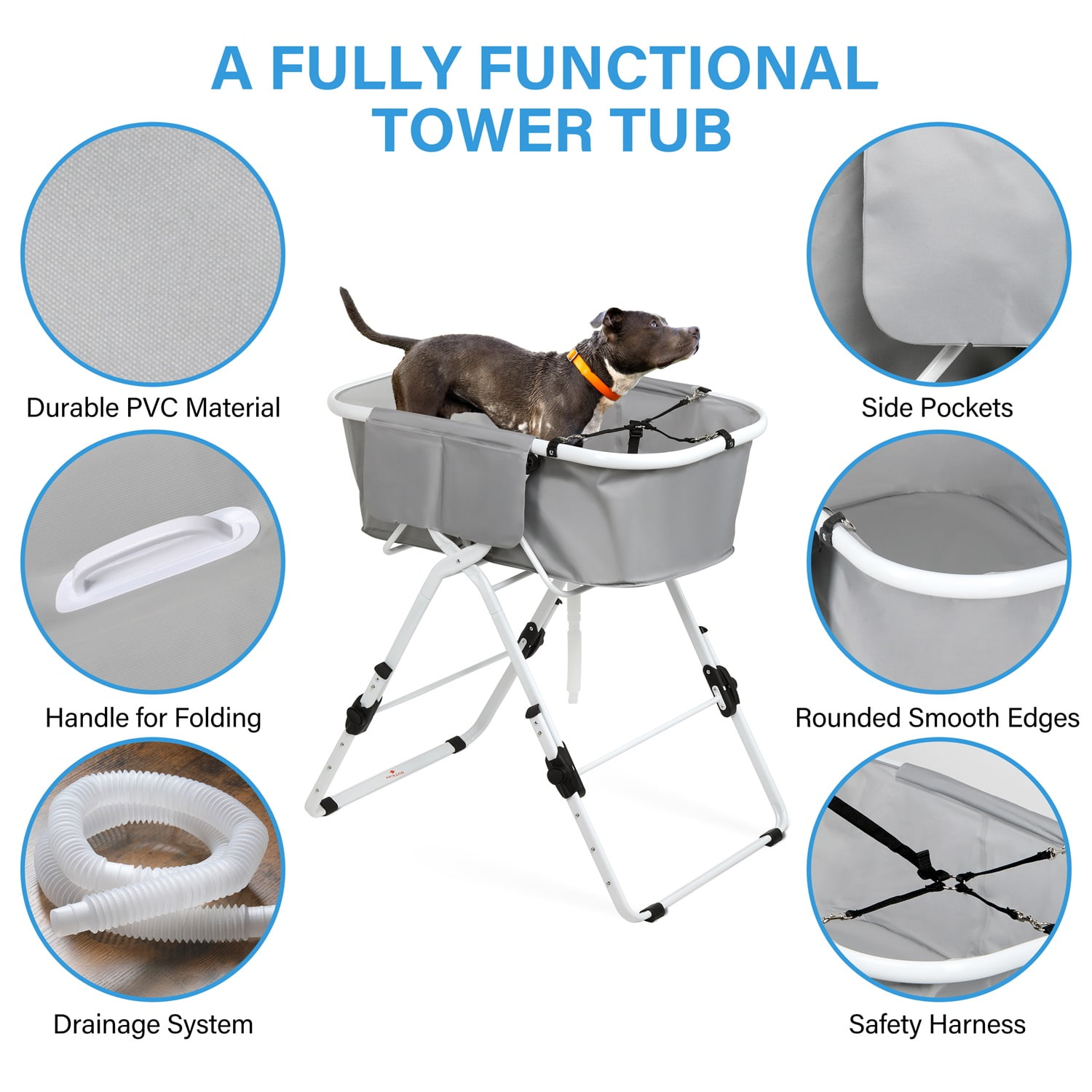 Pefilos 40" Elevated Dog Bath Tub and Wash Station for Bathing Shower and Grooming for Small and Medium Size Dogs, Cats, Gray Pefilos 40" Elevated Dog Bath Tub and Wash Station for Bathing Shower and Grooming for Small and Medium Size Dogs, Cats, Gray