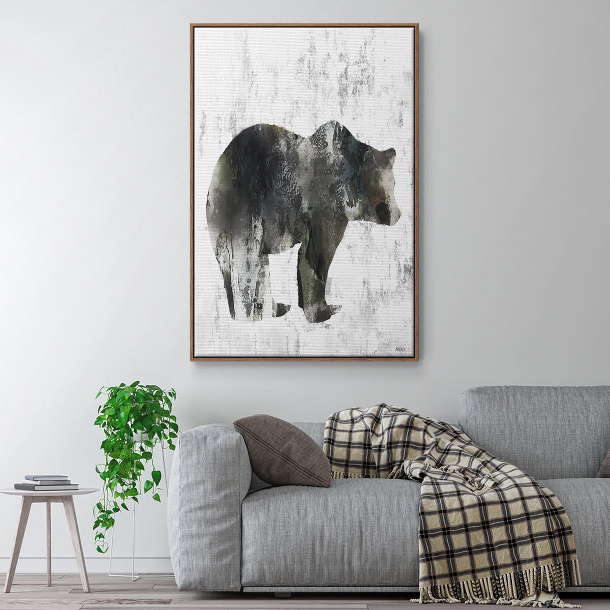 Bear Totem Framed Premium Gallery Wrapped Canvas - Ready to Hang - 17 x 25 - Walnut Floating Frame