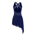 thumbnail image 4 of YIZYIF Womens Lyrical Dance Costume Halter Neck Sparkle Rhinestone Flowy Skirt Leotard Dress Ballet Modern Dancewear Navy Blue-A S, 4 of 7