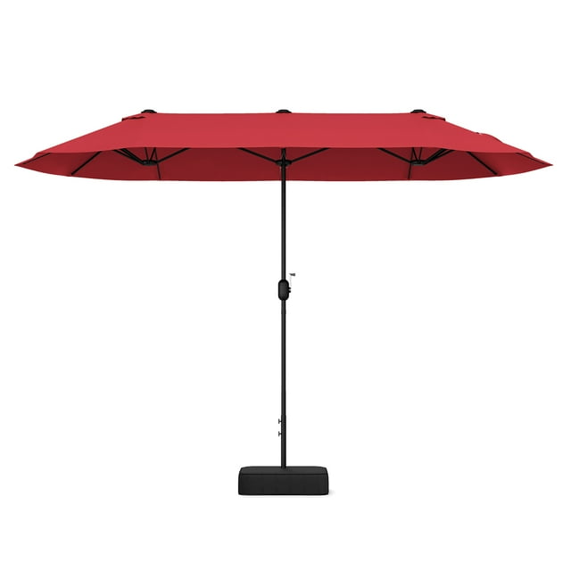 Gymax 13FT Double-sided Patio Umbrella w/ Crank Handle Umbrella Base Safety Lock Wine