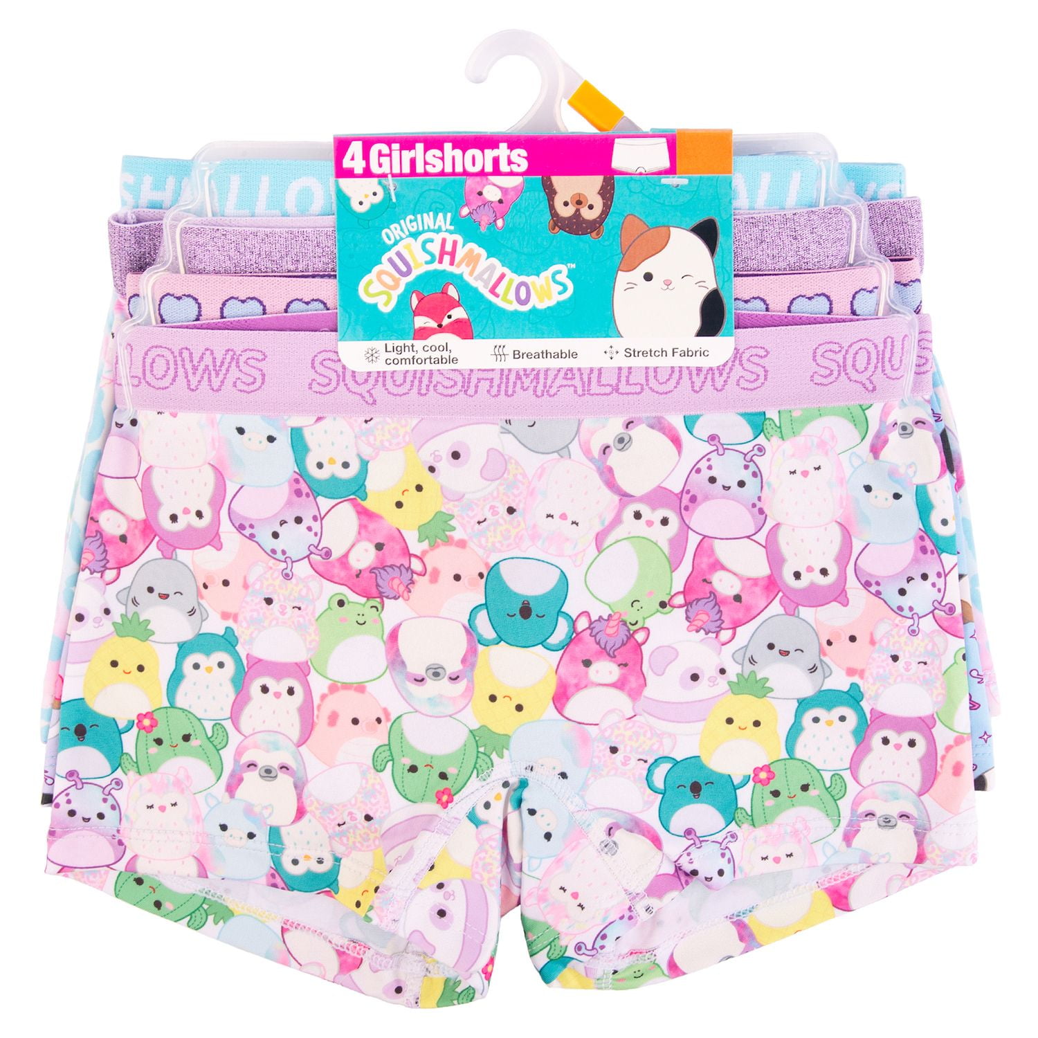 Squishmallow Girls Boyshort Character Underwear, 4-Pack, Size 4-10