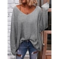 thumbnail image 3 of Women'S V Neck Long Sleeve Knit Loose Oversized Pullover Sweater Top Gray XS, 3 of 5